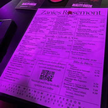 Zanies - Menu. 2 item minimum per person - Comedy Clubs Near Me - Rosemont, Illinois