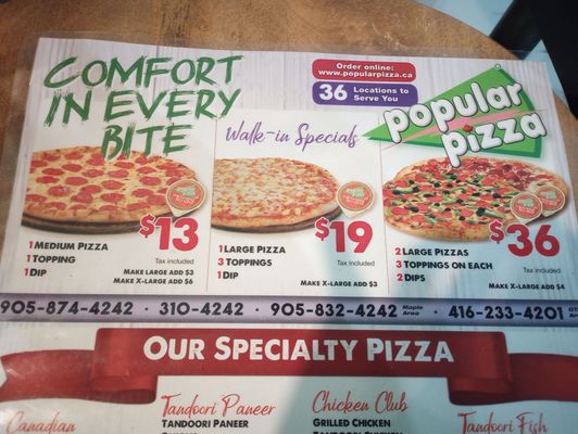 Menu photo 1 Popular Pizza Nepean, ON