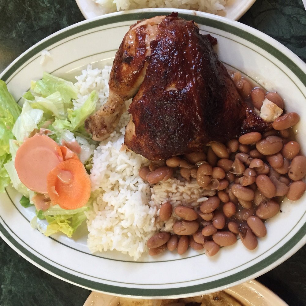 Caravan Chicken - Chicken with rice, beans, and salad. Chicken falls right off the bone. - Latin American Near Me - Astoria, New York