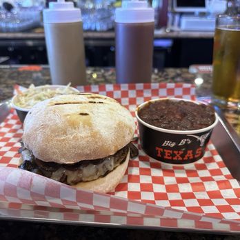 Big B’s Texas BBQ - Mushroom Swiss Burger, coleslaw and BBQ beans! - Barbeque Near Me - Las Vegas, Nevada Big B’s Texas BBQ - Mushroom Swiss Burger, coleslaw and BBQ beans! - Barbeque Near Me - Las Vegas, Nevada