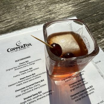Copper Fox Distillery - Chocolate covered cherry  Old Fashioned - Distilleries Near Me - Sperryville, Virginia