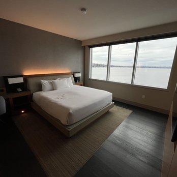 Hyatt Regency - Bedroom in the Executive suite with view of lake union - Hotels Near Me - Renton, Washington