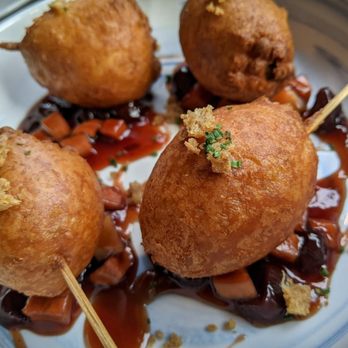 Kain Tayo - Duck Rillette Corn Dogs - Asian Fusion Near Me - Canmore, Alberta Kain Tayo - Duck Rillette Corn Dogs - Asian Fusion Near Me - Canmore, Alberta