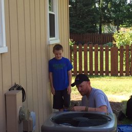 My son, shadowing Dan.
