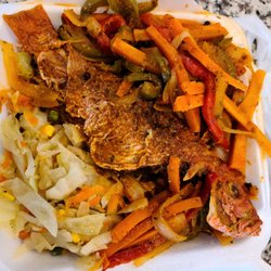 Jamaican Taste - Red snapper over rice & beans and veggies. Definitely well over a pound of food!