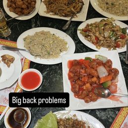 Chicken Lettuce Wrap, fried rice, house Chow Mein, Sweet and Sour Pork, Orange Chicken, Kung Pao Chicken and fried rice Chicken Lettuce Wrap, fried rice, house Chow Mein, Sweet and Sour Pork, Orange Chicken, Kung Pao Chicken and fried rice