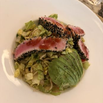 Sugo Gastrobar - Sashimi grade seared Aji, tuna, mixed greens, soba noodles, scallions, avocado, bell peppers, Ponzo dressing- DELICIOUS!!! - Italian Near Me - Newtown, Connecticut Sugo Gastrobar - Sashimi grade seared Aji, tuna, mixed greens, soba noodles, scallions, avocado, bell peppers, Ponzo dressing- DELICIOUS!!! - Italian Near Me - Newtown, Connecticut
