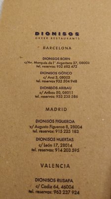 Menu photo 2 Dionisos Barcelona, B