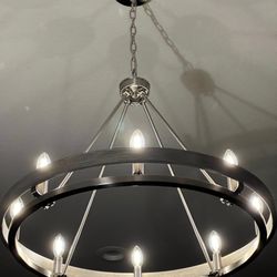 D & J Enterprises - Beautiful Lamps Plus Possini Euro Lora 29 1/4" Nickel Gray Wood 8-Light Ring Chandelier (model# 78W37).