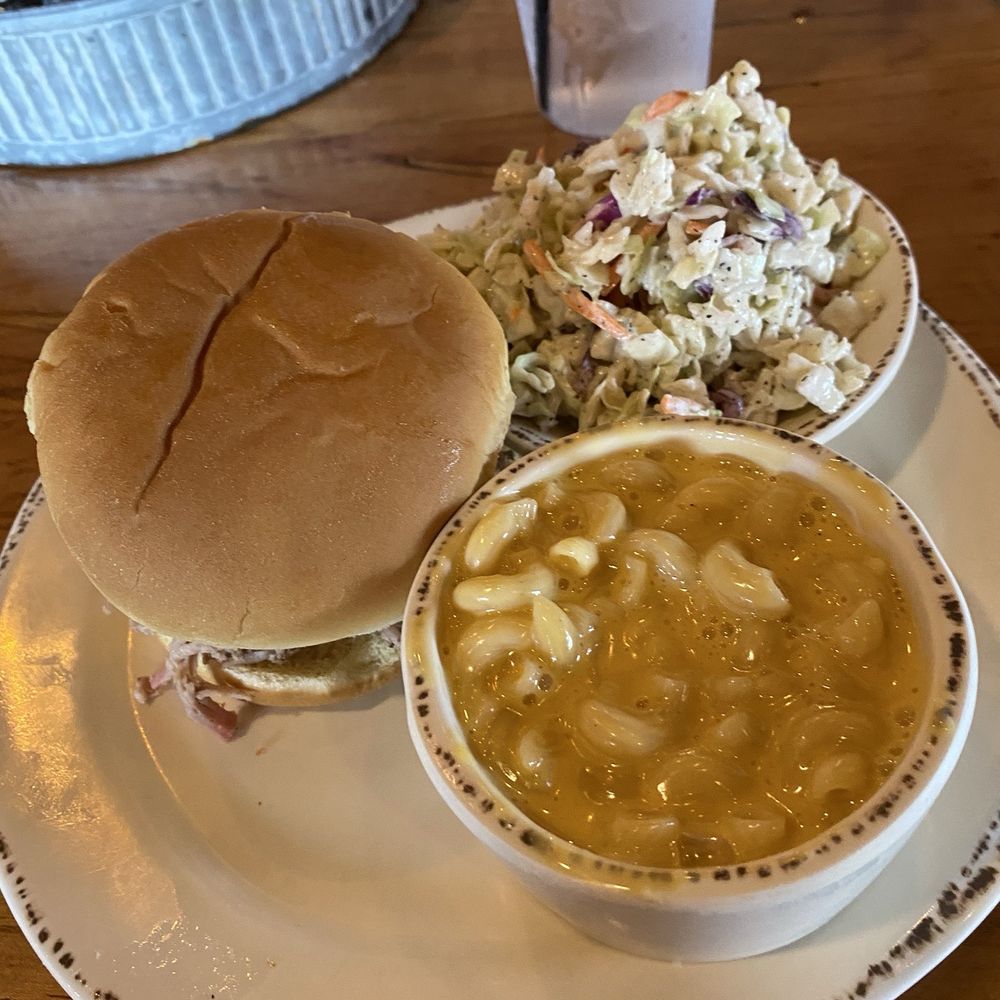 Pulled pork, Mac and cheese plus coleslaw. Pulled pork, Mac and cheese plus coleslaw.