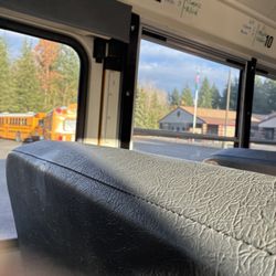 Gateway Middle School - The school building on the bus window