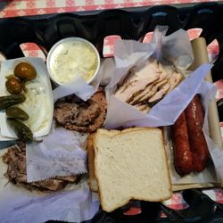 Rudy's "Country Store" and Bar-B-Q - Dinner spread for our dinner date.