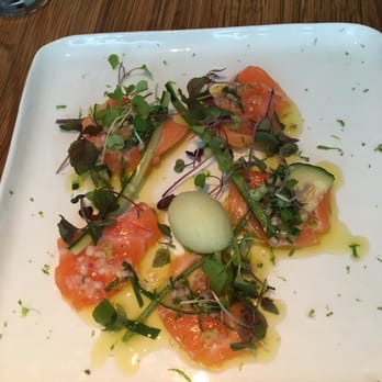Perry St - This salmon carpaccio is the bomb, so fresh and if you happen to have this do not forget to enjoy it with the wasabi sorbet(middle) - New American Near Me - New York, New York Perry St - This salmon carpaccio is the bomb, so fresh and if you happen to have this do not forget to enjoy it with the wasabi sorbet(middle) - New American Near Me - New York, New York