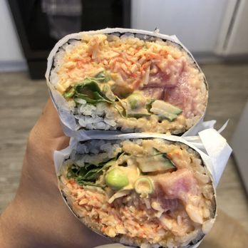 Suha Bites - Sushi burrito. Tuna, spicy crab, mixed greens, cucumber, edamame, green onions, yum yum sauce, spicy mayo sauce - Hawaiian Near Me - Las Vegas, Nevada Suha Bites - Sushi burrito. Tuna, spicy crab, mixed greens, cucumber, edamame, green onions, yum yum sauce, spicy mayo sauce - Hawaiian Near Me - Las Vegas, Nevada