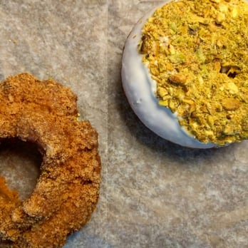 Do-Rite Donuts & Chicken - Cinnamon Crunch on the left, Pistachio Lemon on the right, happiness in my belly. - Donuts Near Me - Chicago, Illinois Do-Rite Donuts & Chicken - Cinnamon Crunch on the left, Pistachio Lemon on the right, happiness in my belly. - Donuts Near Me - Chicago, Illinois