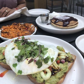 Good Kitchen + Market - Avocado toast with runny egg (omg!), side of sweet potato hash (yaaasssss), blackberry jam pancakes (meh-a little too dry) - Coffee & Tea Near Me - Marietta, Georgia Good Kitchen + Market - Avocado toast with runny egg (omg!), side of sweet potato hash (yaaasssss), blackberry jam pancakes (meh-a little too dry) - Coffee & Tea Near Me - Marietta, Georgia