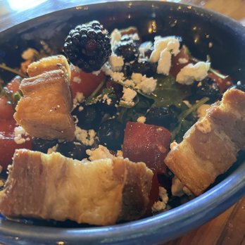 The Parish - Watermelon Salad, crispy pork belly, fresh berries, candies pecans, goat cheese, arugula in a vinaigrette. $15 | 11/28/22. Outstanding. - Gastropubs Near Me - Tucson, Arizona