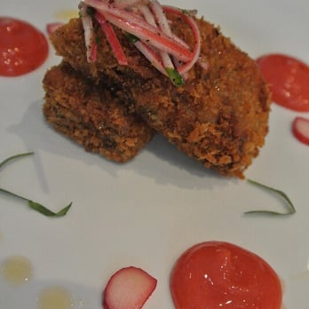 Joseph Benjamin - Pigs head fritter with rhubarb and ginger - Starter - Modern European Near Me - Chester, CHW