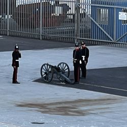 Portland Harbour - Firing of cannons as the ship leaves