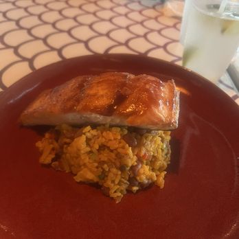 Sábalos - BBQ glazed Salmon over arroz mamposteao con maduros - Burgers Near Me - Fajardo, Puerto Rico Sábalos - BBQ glazed Salmon over arroz mamposteao con maduros - Burgers Near Me - Fajardo, Puerto Rico