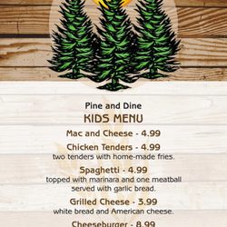 Pine & Dine Restaurant - 2020 Kid's Menu