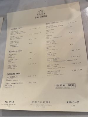 Menu photo 2 Palomino Coffee Austin, TX