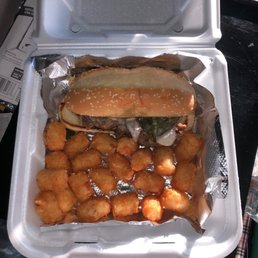 Philly cheesesteak and tots. Delicious!