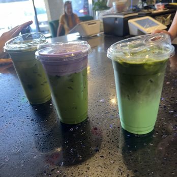 Chill Coffee - Left to right: Double Matcha Latte, ube matcha latte, Pandan Matcha Latte - Coffee & Tea Near Me - Westminster, California Chill Coffee - Left to right: Double Matcha Latte, ube matcha latte, Pandan Matcha Latte - Coffee & Tea Near Me - Westminster, California
