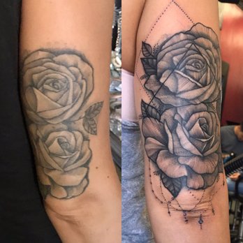 Klockwork Tattoo Club - Look at the before and after detail in the roses! - Tattoo Near Me - Covina, California