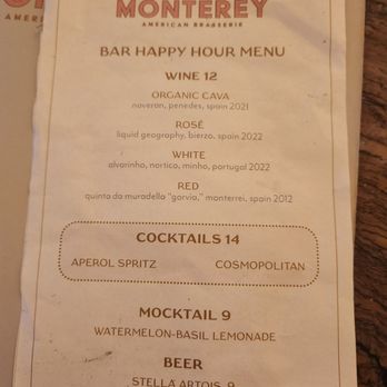 Monterey - Happy hour drink menu - New American Near Me - New York, New York Monterey - Happy hour drink menu - New American Near Me - New York, New York