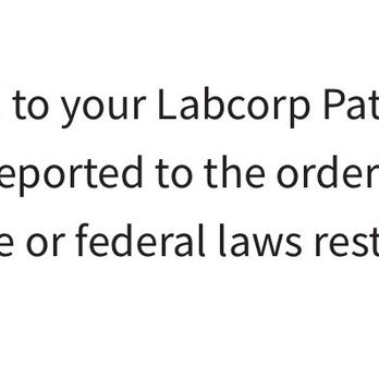 Labcorp - They do not upload the results in their app! - A text-based image states that Labcorp results are delivered to the patient account and reported to healthcare providers, unless restricted by law. - Laboratory Testing Near Me - Temecula, California