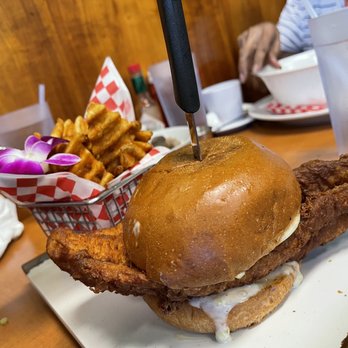 Guieb Cafe - Fried fish sandwich with waffle fries $15 - New American Near Me - Honolulu, Hawaii Guieb Cafe - Fried fish sandwich with waffle fries $15 - New American Near Me - Honolulu, Hawaii
