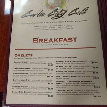 Garlic City Cafe - Breakfast menu page 1 - American Near Me - Gilroy, California Garlic City Cafe - Breakfast menu page 1 - American Near Me - Gilroy, California