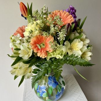 Red Barn Flowers And Design - Hand painted vase - Florists Near Me - Corvallis, Oregon Red Barn Flowers And Design - Hand painted vase - Florists Near Me - Corvallis, Oregon