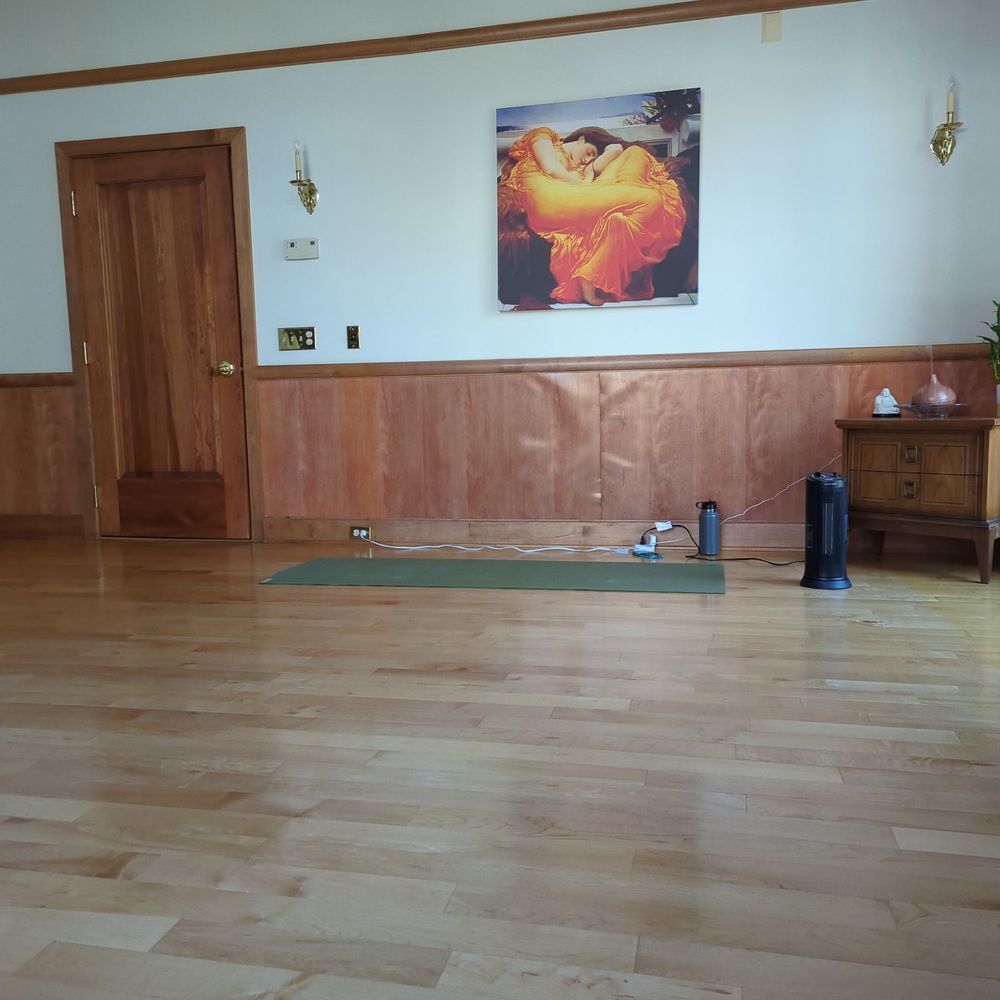Setting up for Sunday yoga before everyone gets here Setting up for Sunday yoga before everyone gets here