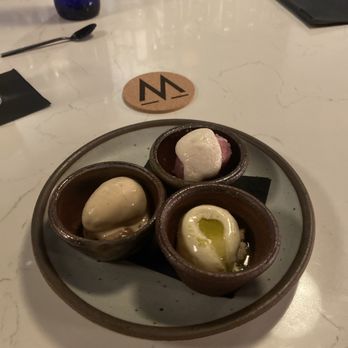 Machete - 3 scoops of unique ice cream/sorbet in this order by taste; brown butter, rosemary & PBJ sorbet. Interesting and flavorful! - New American Near Me - Greensboro, North Carolina