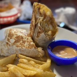 Mi Ranchito Taco Shop - Shrimp burrito with fries!! Surprisingly good!! And the fries are so damNn good - I'll definitely get this again -