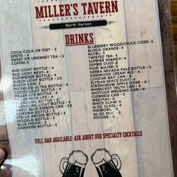 Miller's Tavern - Menu 3/25 - Pubs Near Me - North Vernon, Indiana Miller's Tavern - Menu 3/25 - Pubs Near Me - North Vernon, Indiana