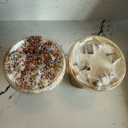 Dot Cake Latte (left), Loco Coco Latte (right)