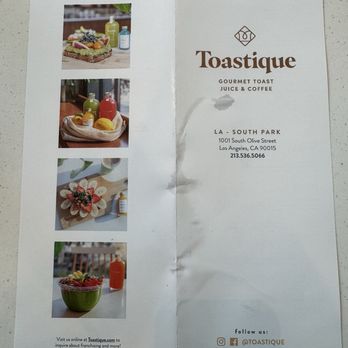 Toastique - Front and back of menu - Coffee & Tea Near Me - Los Angeles, California