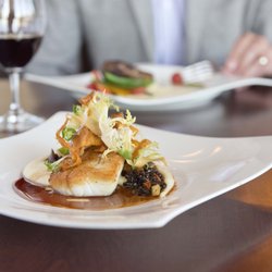 Pan Seared Ling Cod - Wild mushrooms, braised beluga lentils, whipped potato, red sauce