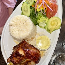1/4 Chicken sub white rice (instead of fries) and salad. 1/4 Chicken sub white rice (instead of fries) and salad.