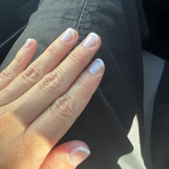 Kitchen Nail Bar - Morgan Hill - Chrome french tips on natural short nails - Nail Salons Near Me - Morgan Hill, California