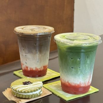 Jane's Matcha - Matcha & Raspberry Jam Linzer Cookie, Strawberry Matcha & Strawberry Hojicha Latte - Coffee & Tea Near Me - Jersey City, New Jersey Jane's Matcha - Matcha & Raspberry Jam Linzer Cookie, Strawberry Matcha & Strawberry Hojicha Latte - Coffee & Tea Near Me - Jersey City, New Jersey