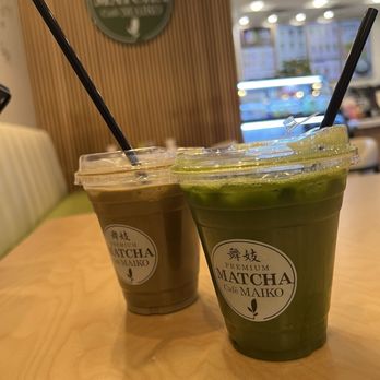 Premium Matcha Cafe Maiko - Hojicha Latte (left) and yuzu matcha (right) - Ice Cream & Frozen Yogurt Near Me - Tempe, Arizona