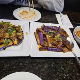 Double pork and eggplant and dan dan noodles Double pork and eggplant and dan dan noodles