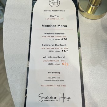 Summer House Tan - Membership menu with introductory discount (only offered on first visit) - Spray Tanning Near Me - Las Vegas, Nevada Summer House Tan - Membership menu with introductory discount (only offered on first visit) - Spray Tanning Near Me - Las Vegas, Nevada