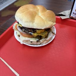 Double cheeseburger on a great Kaiser roll.