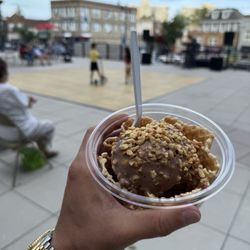 Kilwins Ice Cream - Chocolate - Fudge - Chocolate ice cream waffle cup... outdoor mini concert
