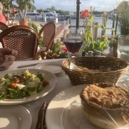 French onion soup and Caesar Salad and a beautiful view